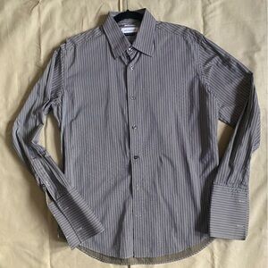 Versace Collection Charcoal and Blue Pinstripe Button-Down Shirt (Business Fit)
